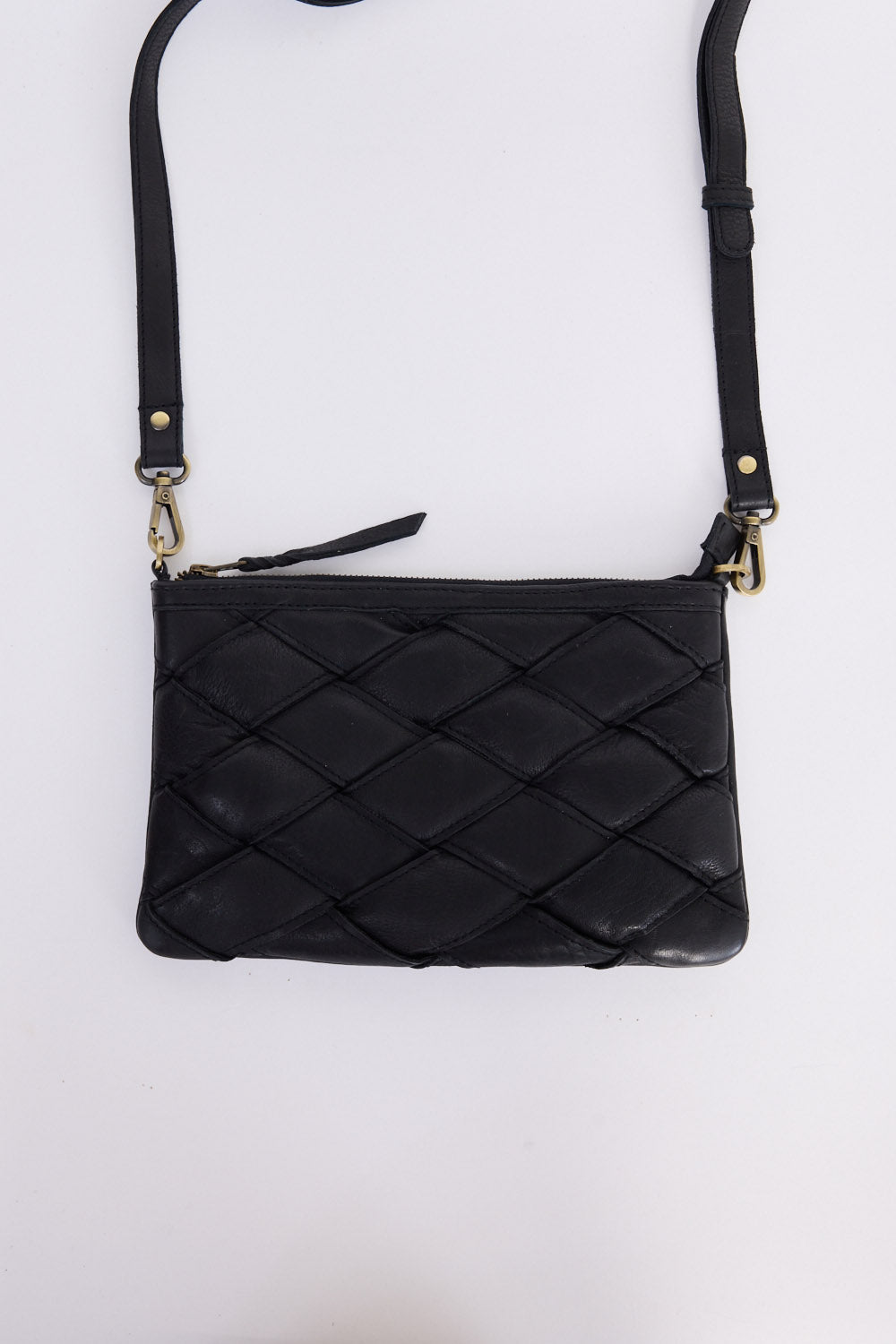 Sicily Bag - Black bag in black with woven texture, alternate view on white background
