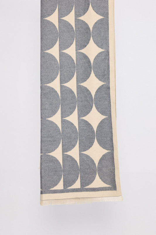Paloma Scarf - Grey scarf in grey with geometric weave, front view on white background