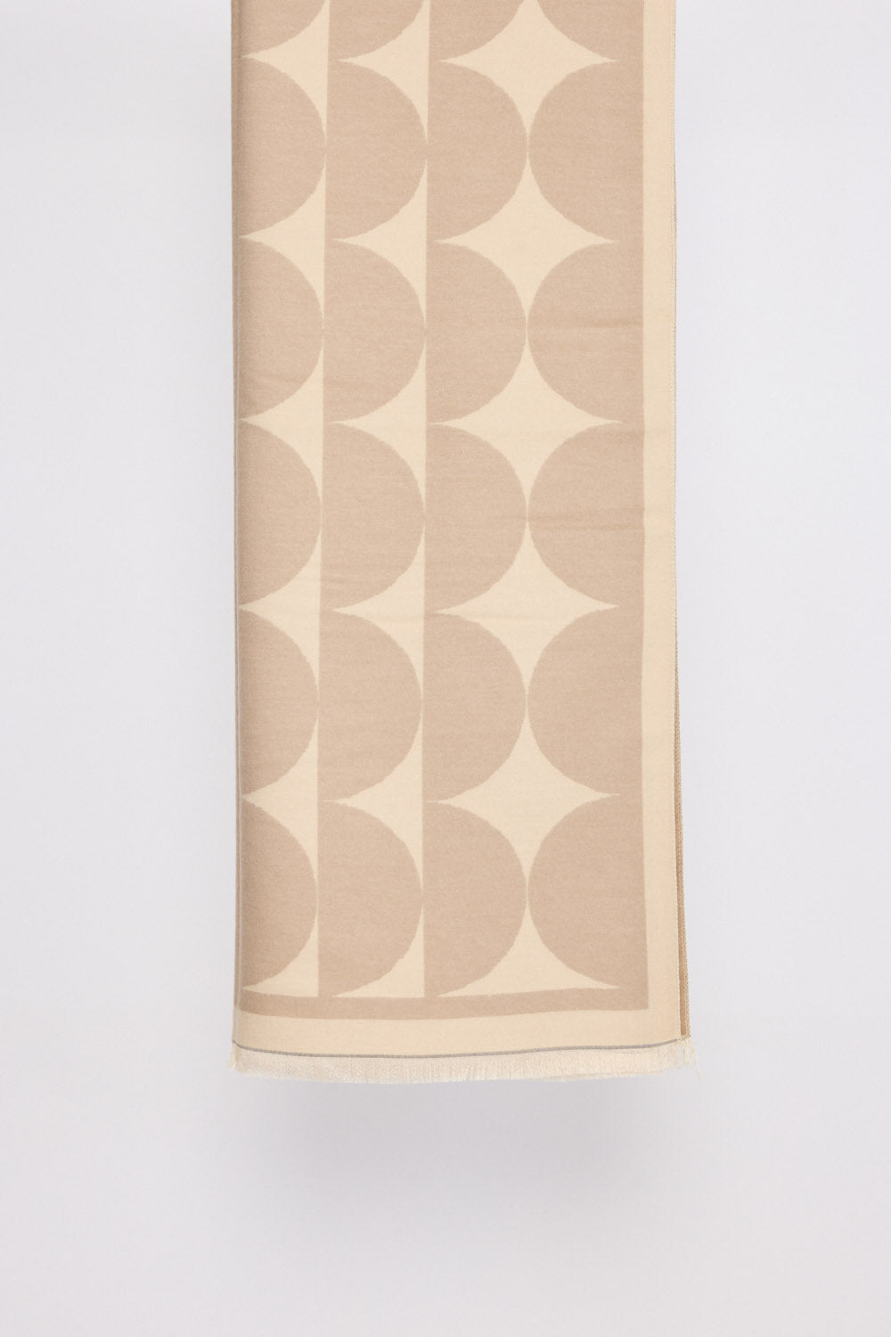 Paloma Scarf - Taupe scarf in taupe with geometric weave, front view on white background