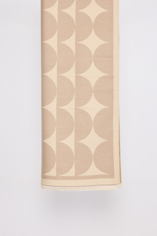 Paloma Scarf - Taupe scarf in taupe with geometric weave, front view on white background