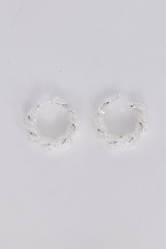 Opulence Earrings in silver with soft textured finish, front view on white background