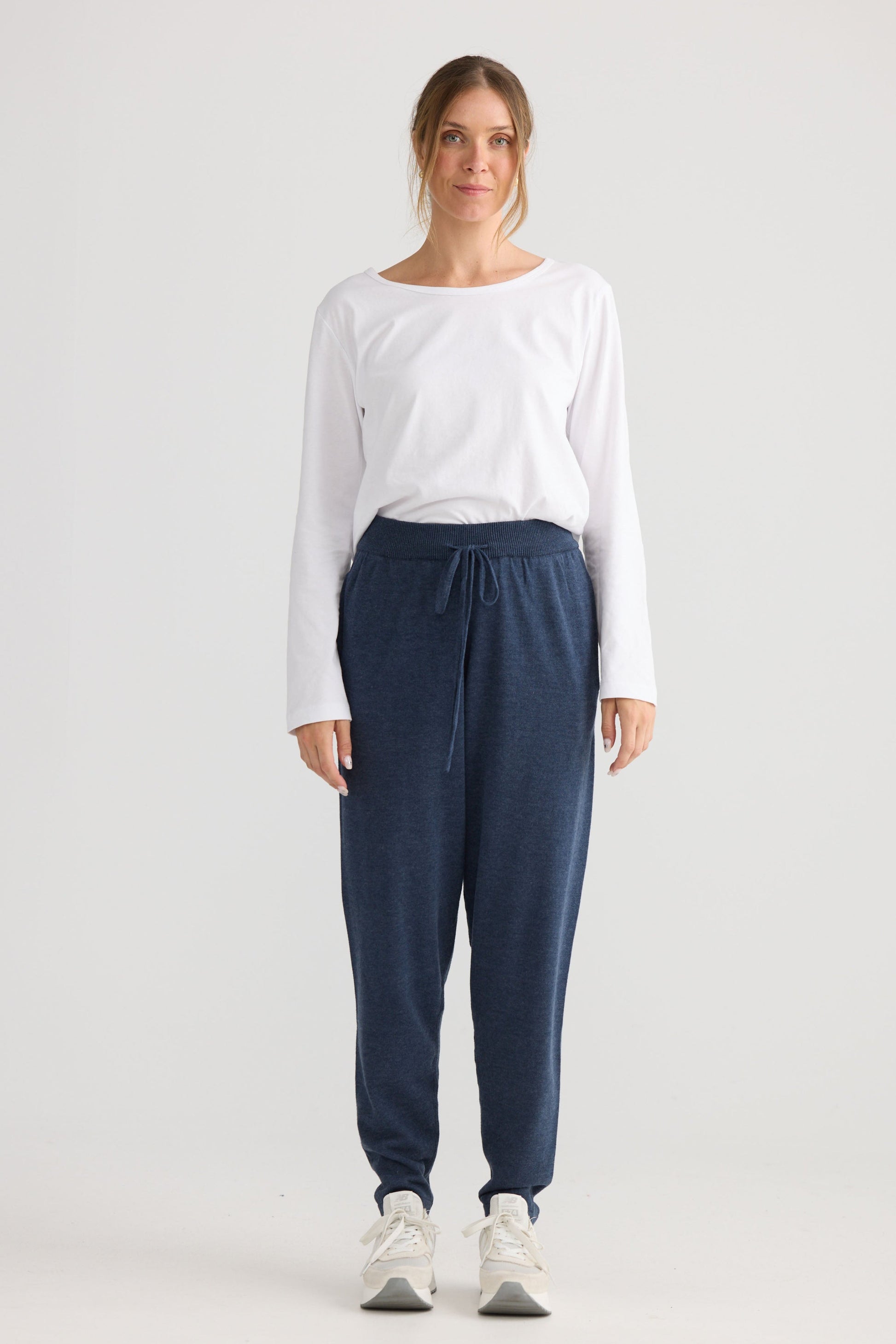 Woodside Pant in navy, shown on model.