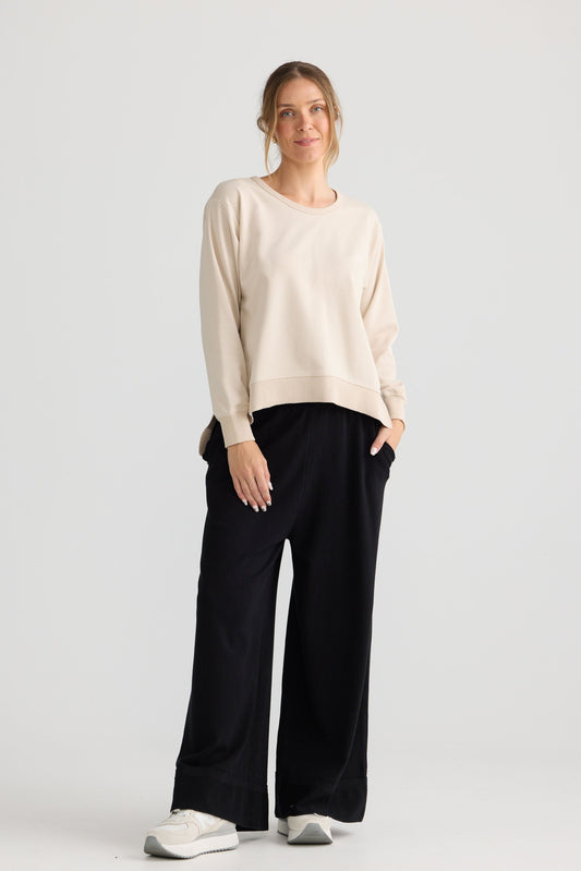 Faye Lounge Jumper in oat, showing knit texture.