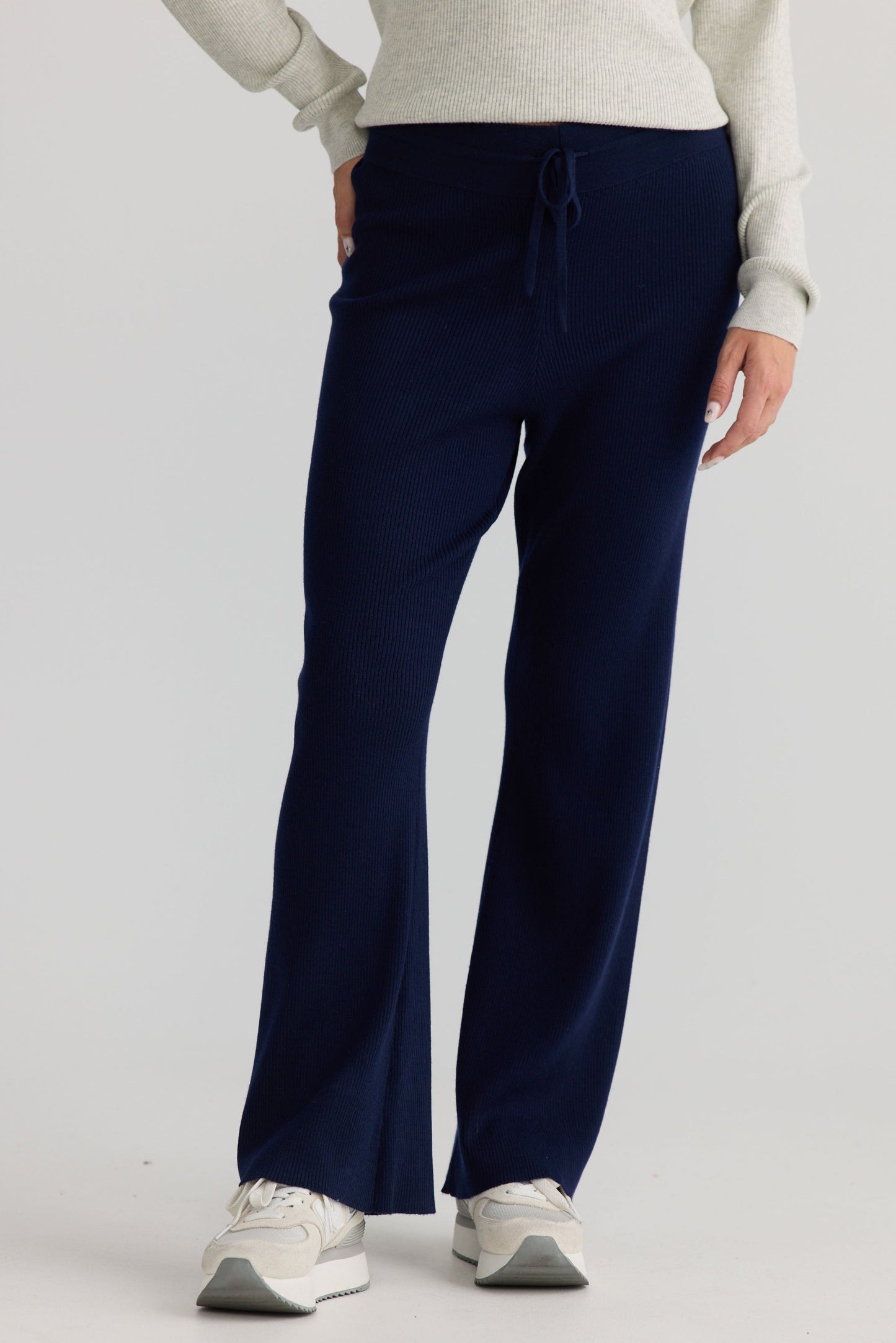 Tilda Pant in navy, showing relaxed leg shape.