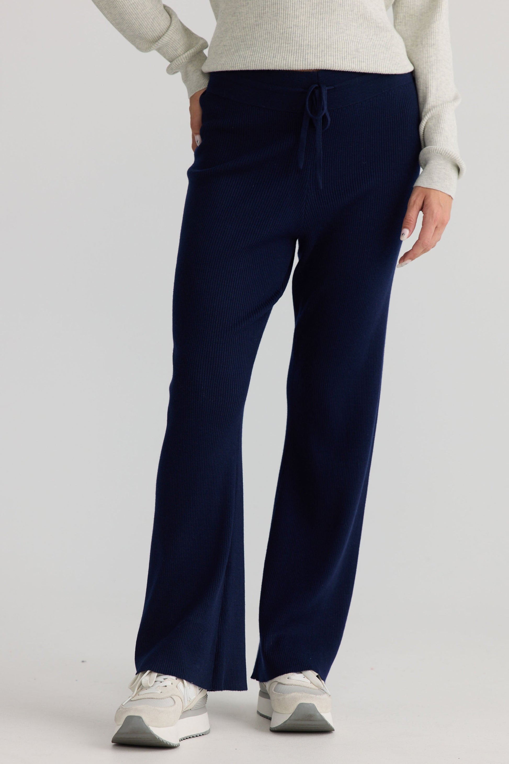 Tilda Pant in navy, showing relaxed leg shape.
