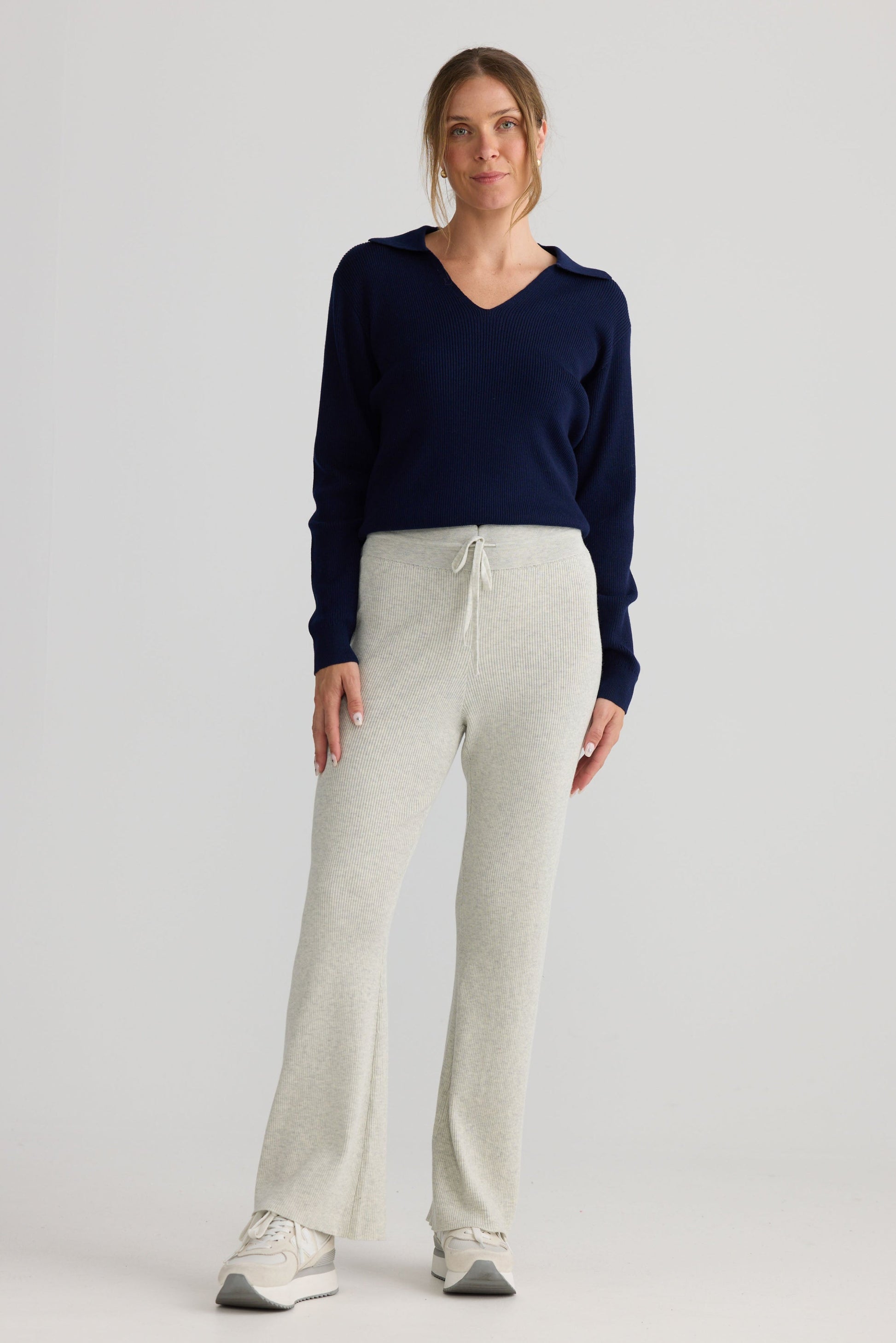 Tilda Pant in oat, showing relaxed leg shape.